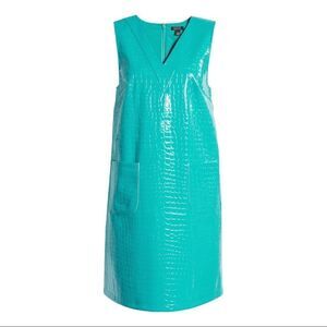 Nordstrom New Halogen Faux Leather Shift Dress Sleeveless Pockets CrocTeal Lapis